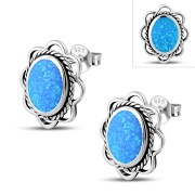 Synthetic Opal Oval Stud Earrings - e362